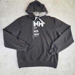 Helly Hansen Hoodie Mens XL Gray Pullover Norway Spell Out Cotton